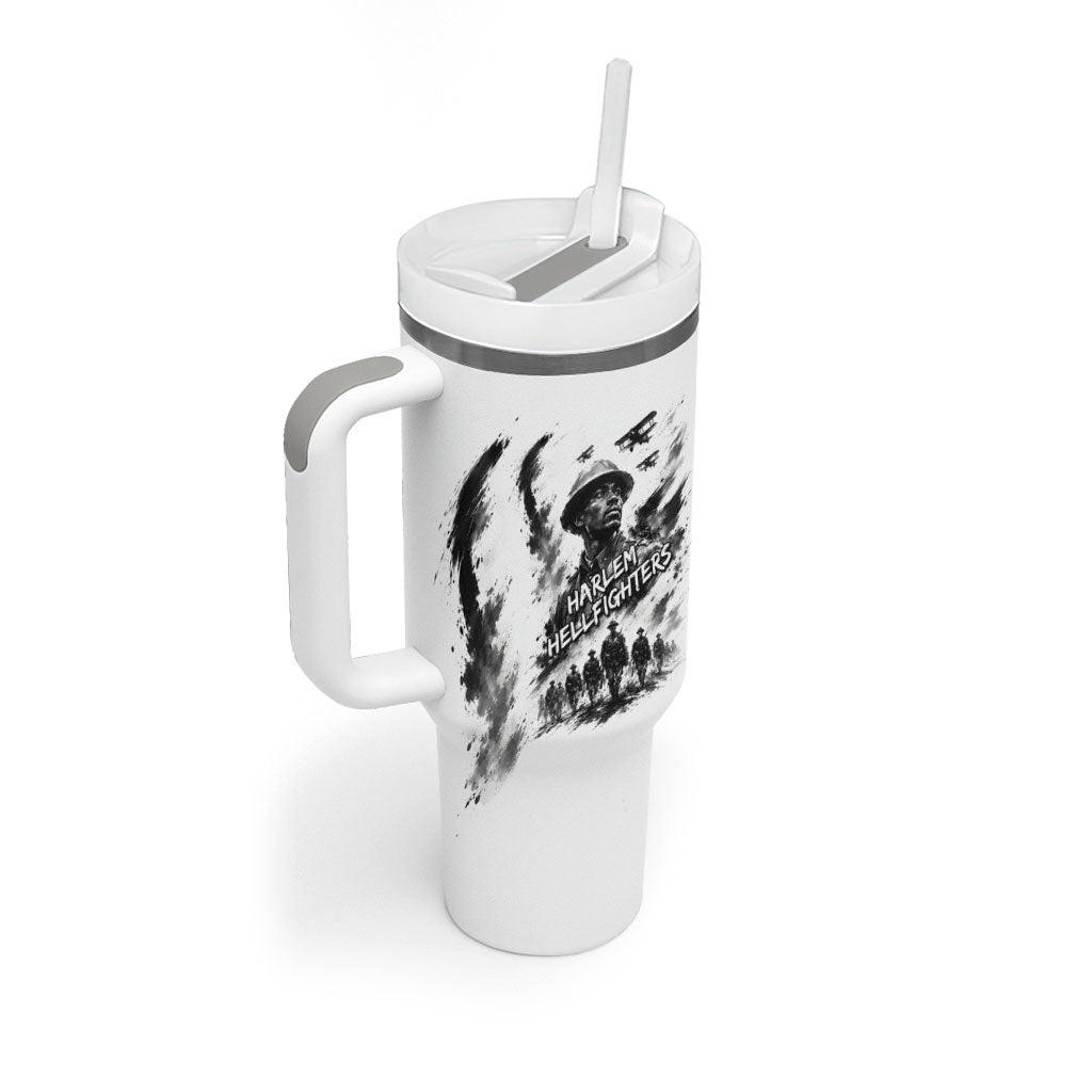 Personalized Harlem Hellfighters Tumbler With Handle WWI African American Soldiers Monochrome Grunge Sketch Art