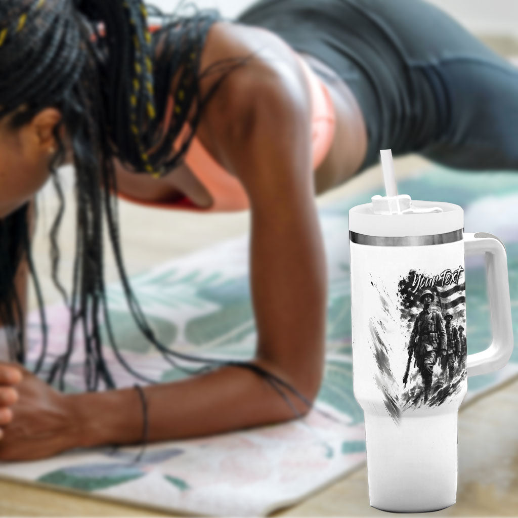 Personalized Harlem Hellfighters Tumbler With Handle WWI African American Soldiers Monochrome Grunge Sketch Art