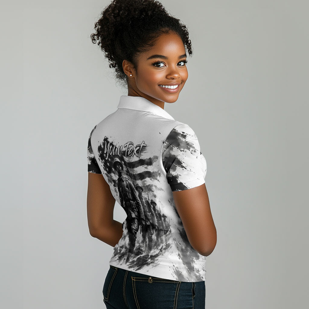 Personalized Harlem Hellfighters Women Polo Shirt WWI African American Soldiers Monochrome Grunge Sketch Art