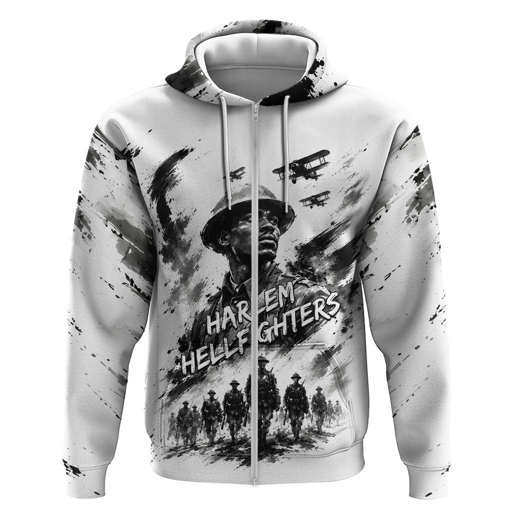 Personalized Harlem Hellfighters Zip Hoodie WWI African American Soldiers Monochrome Grunge Sketch Art