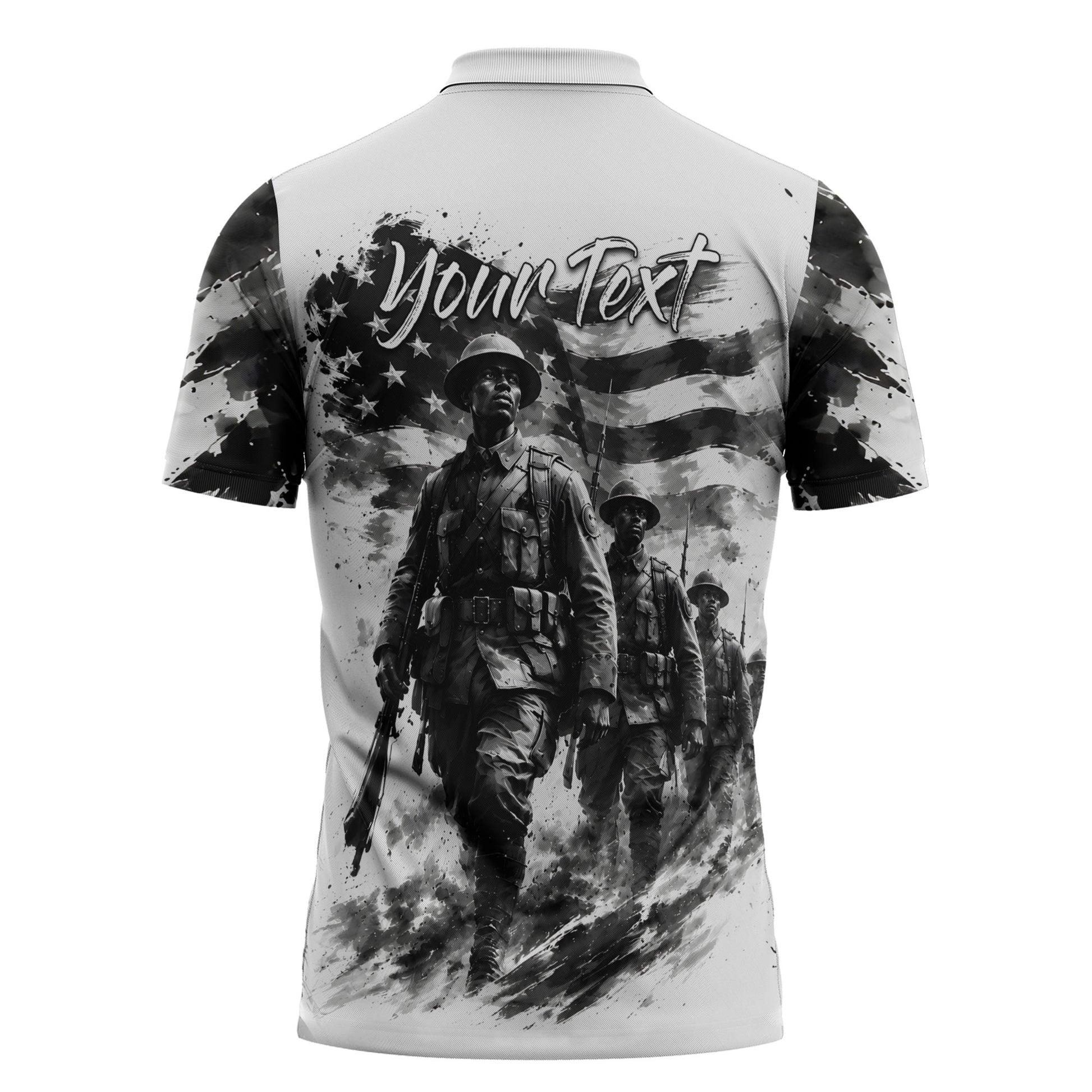 Personalized Harlem Hellfighters Zipper Polo Shirt WWI African American Soldiers Monochrome Grunge Sketch Art