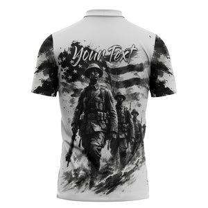 Personalized Harlem Hellfighters Zipper Polo Shirt WWI African American Soldiers Monochrome Grunge Sketch Art