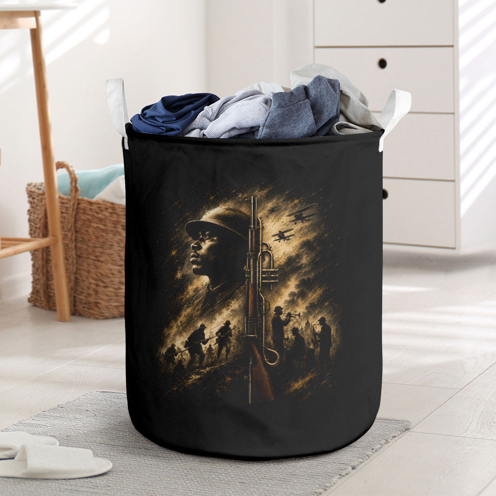 Harlem Hellfighters WWI Soldier Laundry Basket Vintage Military Jazz Band Artwork