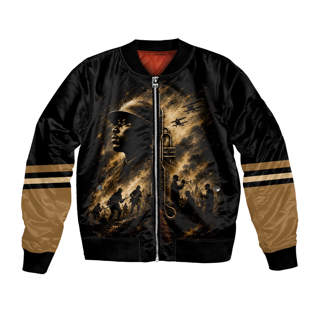 Harlem Hellfighters WWI Soldier Bomber Jacket Vintage Military Jazz Band Artwork