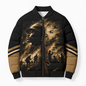 Harlem Hellfighters WWI Soldier Bomber Puffer Jacket Vintage Military Jazz Band Artwork