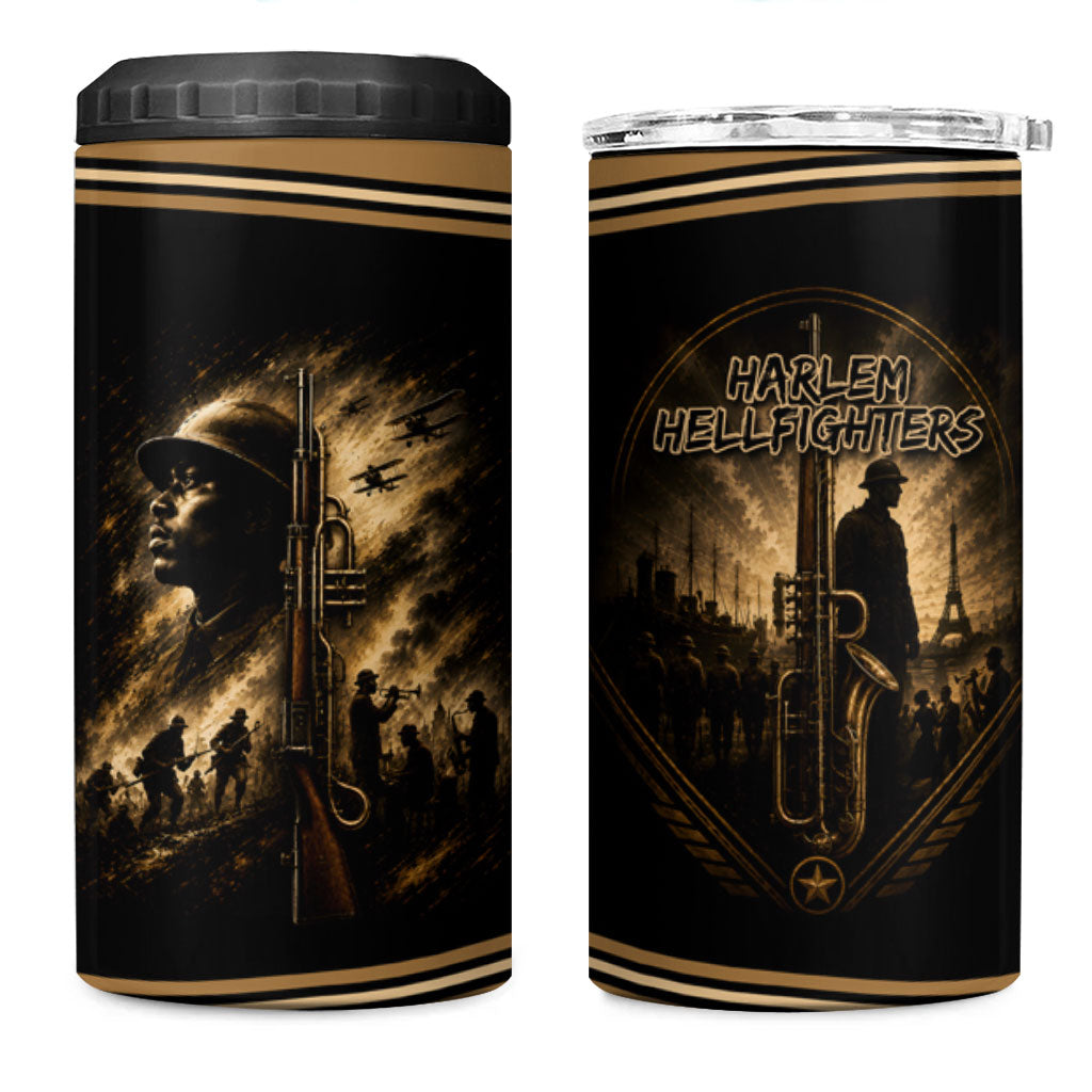 Harlem Hellfighters WWI Soldier 4 in 1 Can Cooler Tumbler Vintage Military Jazz Band Artwork