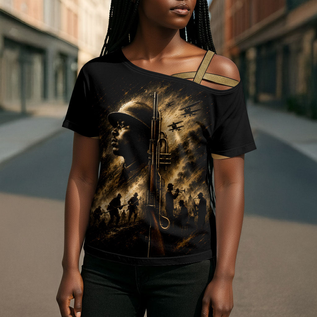 Harlem Hellfighters WWI Soldier Cross Shoulder Shirt Vintage Military Jazz Band Artwork