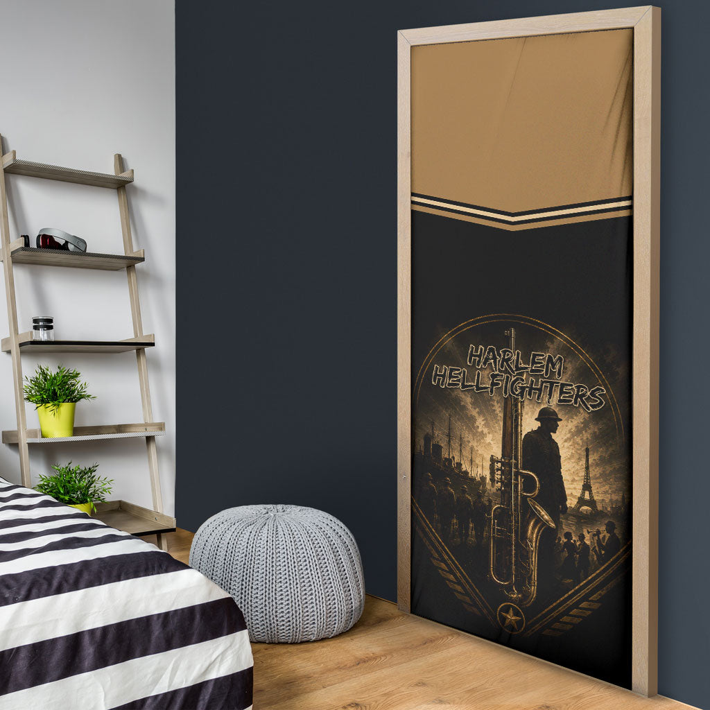 Harlem Hellfighters WWI Soldier Door Cover Vintage Military Jazz Band Artwork