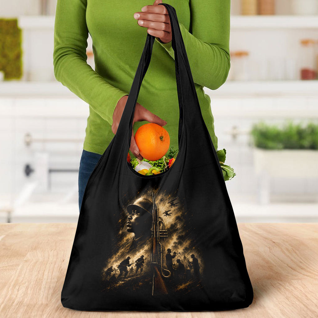 Harlem Hellfighters WWI Soldier Grocery Bag Vintage Military Jazz Band Artwork