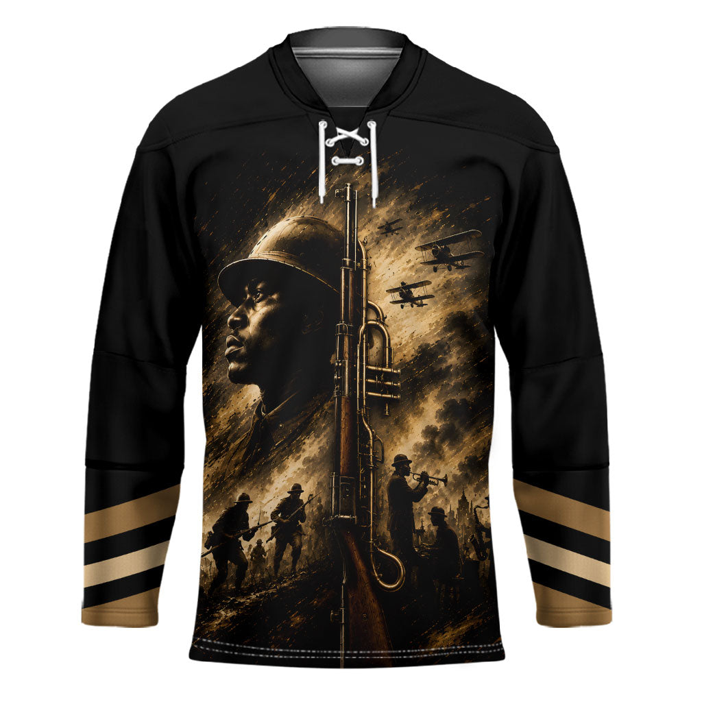 Harlem Hellfighters WWI Soldier Hockey Jersey Vintage Military Jazz Band Artwork