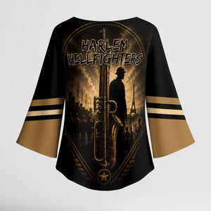 Harlem Hellfighters WWI Soldier Kimono Sleeve Blouse Vintage Military Jazz Band Artwork