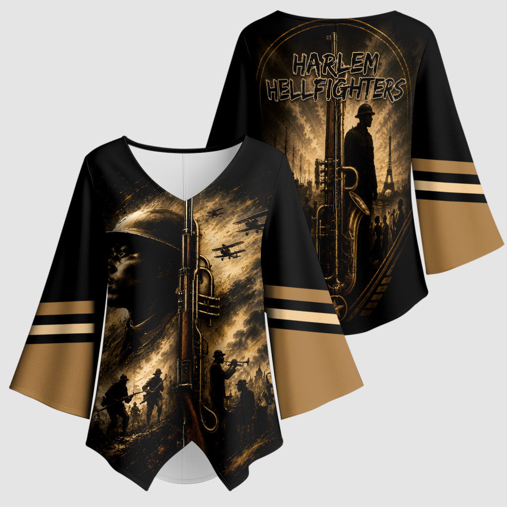 Harlem Hellfighters WWI Soldier Kimono Sleeve Blouse Vintage Military Jazz Band Artwork