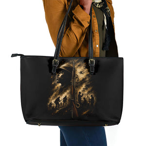 Harlem Hellfighters WWI Soldier Leather Tote Bag Vintage Military Jazz Band Artwork