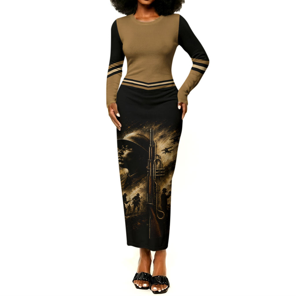 Harlem Hellfighters WWI Soldier Long Sleeve Bodycon Dress Vintage Military Jazz Band Artwork