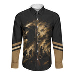 Harlem Hellfighters WWI Soldier Long Sleeve Button Shirt Vintage Military Jazz Band Artwork