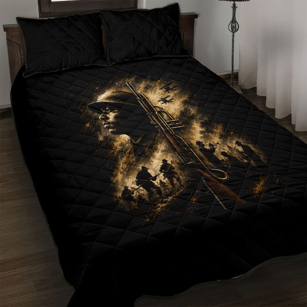 Harlem Hellfighters WWI Soldier Quilt Bed Set Vintage Military Jazz Band Artwork