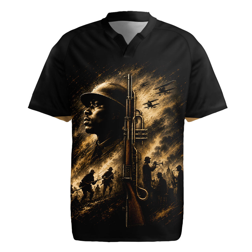 Harlem Hellfighters WWI Soldier Rugby Jersey Vintage Military Jazz Band Artwork