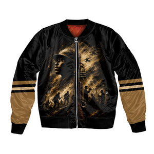 Harlem Hellfighters WWI Soldier Sleeve Zip Bomber Jacket Vintage Military Jazz Band Artwork