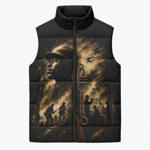 Harlem Hellfighters WWI Soldier Sleeveless Puffer Jacket Vintage Military Jazz Band Artwork