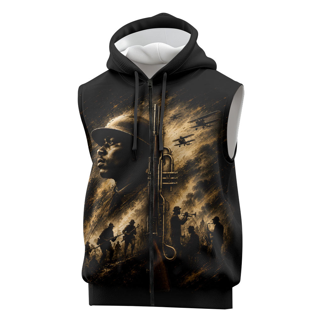 Harlem Hellfighters WWI Soldier Sleeveless Zip Hoodie Vintage Military Jazz Band Artwork
