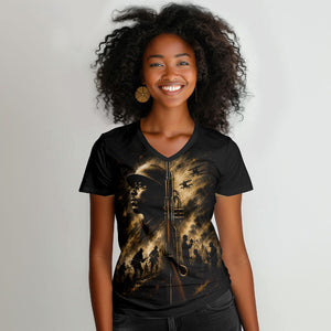 Harlem Hellfighters WWI Soldier Women V-Neck T-Shirt Vintage Military Jazz Band Artwork