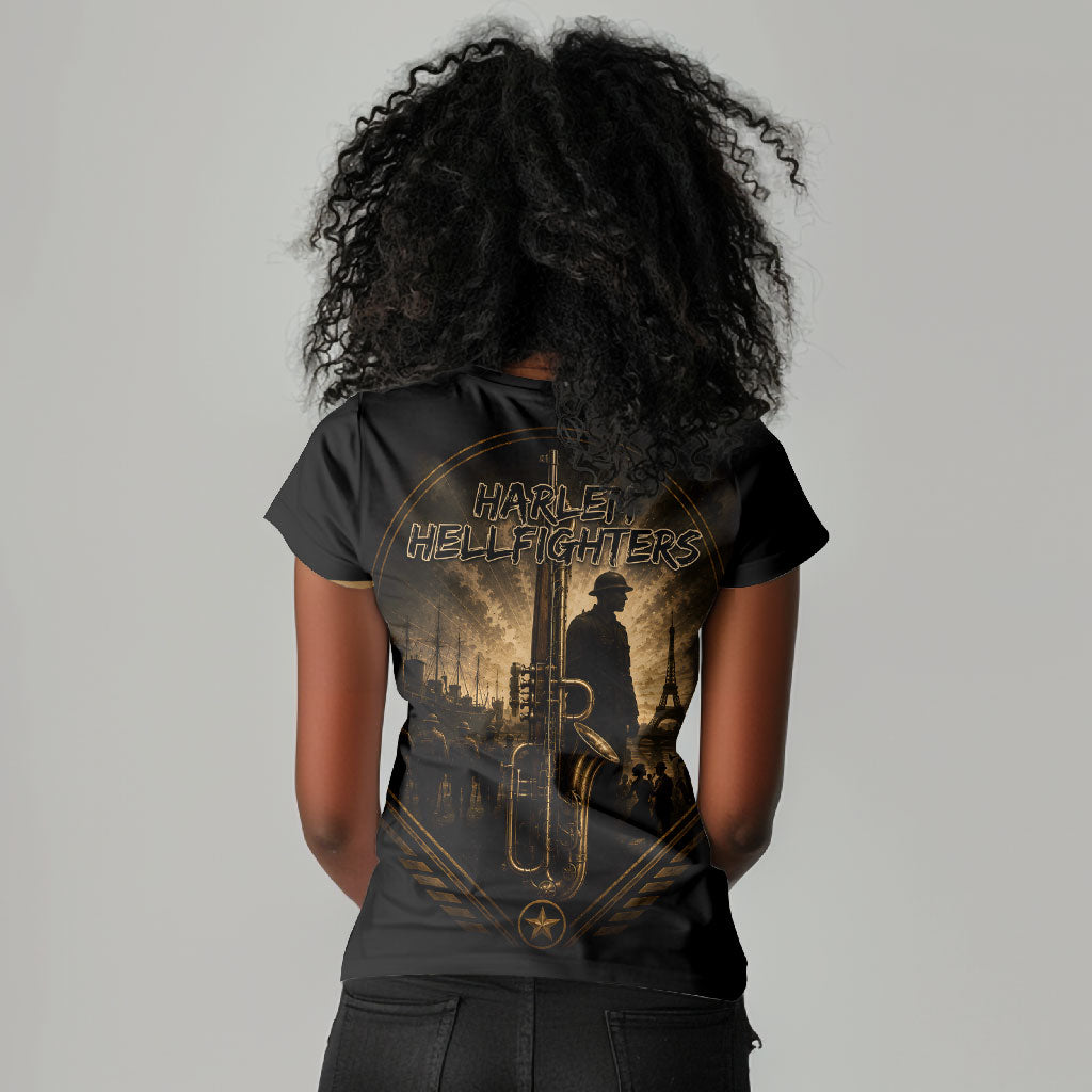 Harlem Hellfighters WWI Soldier Women V-Neck T-Shirt Vintage Military Jazz Band Artwork