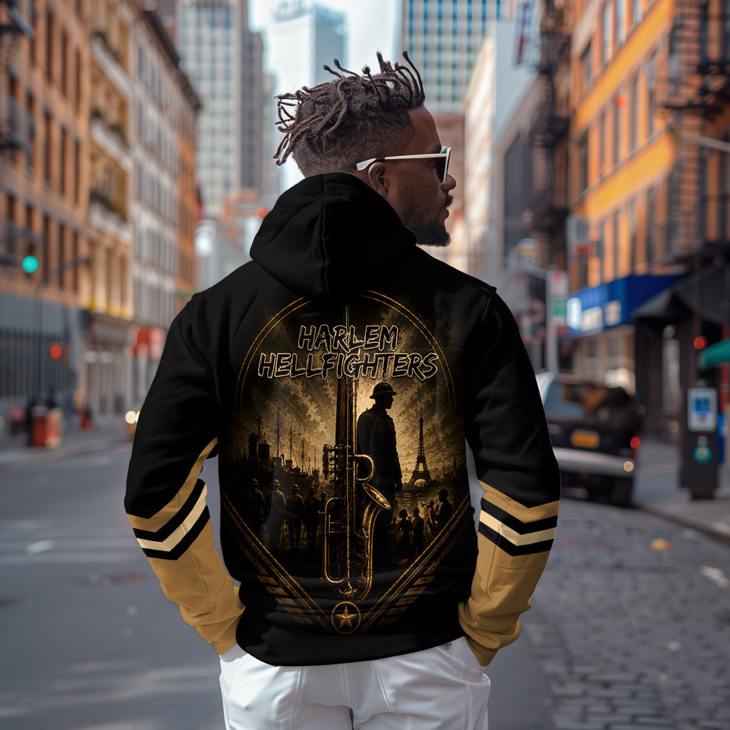 Harlem Hellfighters WWI Soldier Zip Hoodie Vintage Military Jazz Band Artwork