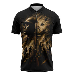 Harlem Hellfighters WWI Soldier Zipper Polo Shirt Vintage Military Jazz Band Artwork