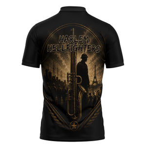 Harlem Hellfighters WWI Soldier Zipper Polo Shirt Vintage Military Jazz Band Artwork