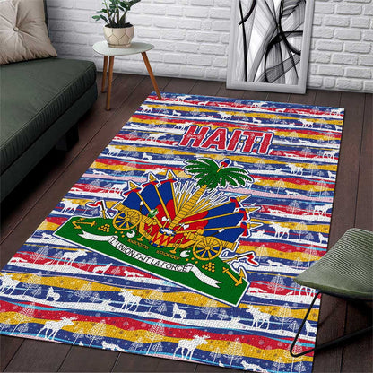 Haiti Christmas Area Rug Blue Red Yellow Xmas Santa Sleigh and Coat of Arms - African Pride