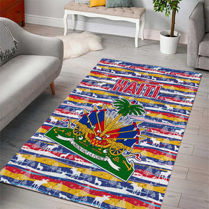 Haiti Christmas Area Rug Blue Red Yellow Xmas Santa Sleigh and Coat of Arms - African Pride