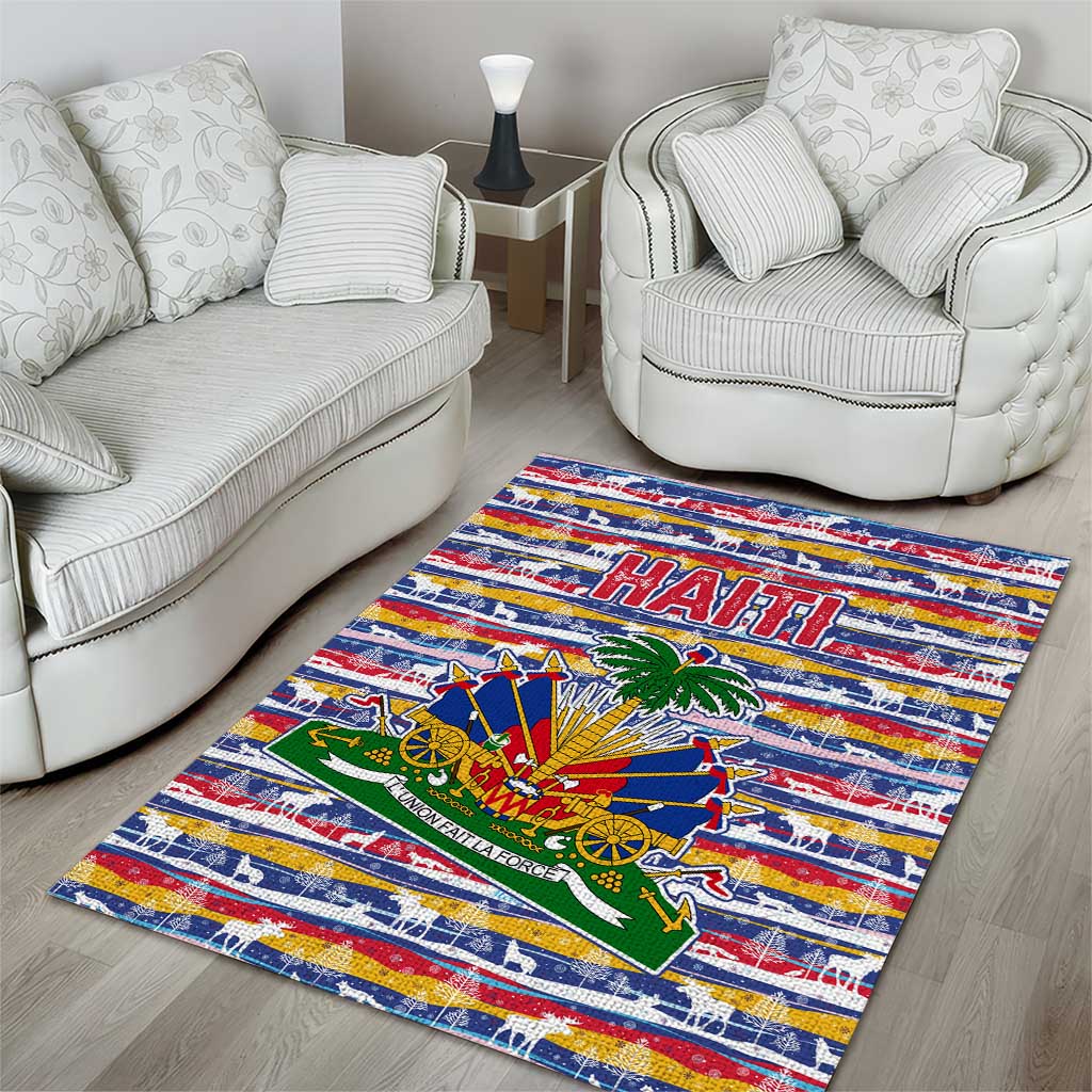 Haiti Christmas Area Rug Blue Red Yellow Xmas Santa Sleigh and Coat of Arms - African Pride