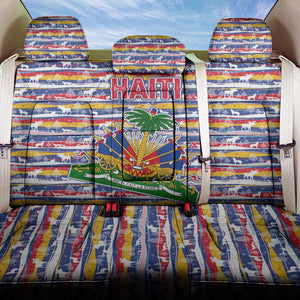Haiti Christmas Back Car Seat Cover Blue Red Yellow Xmas Santa Sleigh and Coat of Arms - African Pride