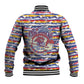 Haiti Christmas Baseball Jacket Blue Red Yellow Xmas Santa Sleigh and Coat of Arms - African Pride