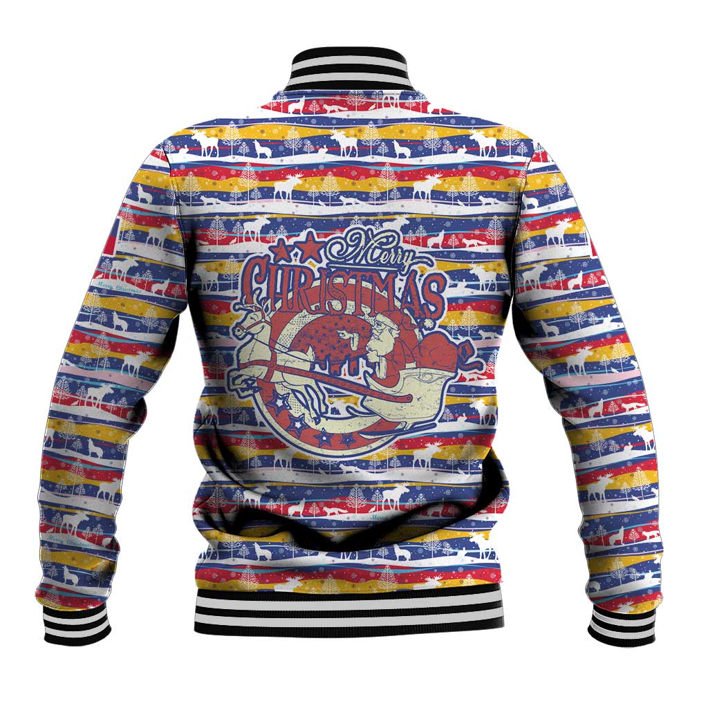 Haiti Christmas Baseball Jacket Blue Red Yellow Xmas Santa Sleigh and Coat of Arms - African Pride