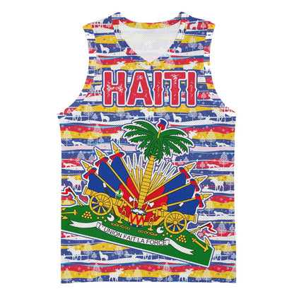 Haiti Christmas Basketball Jersey Blue Red Yellow Xmas Santa Sleigh and Coat of Arms - African Pride