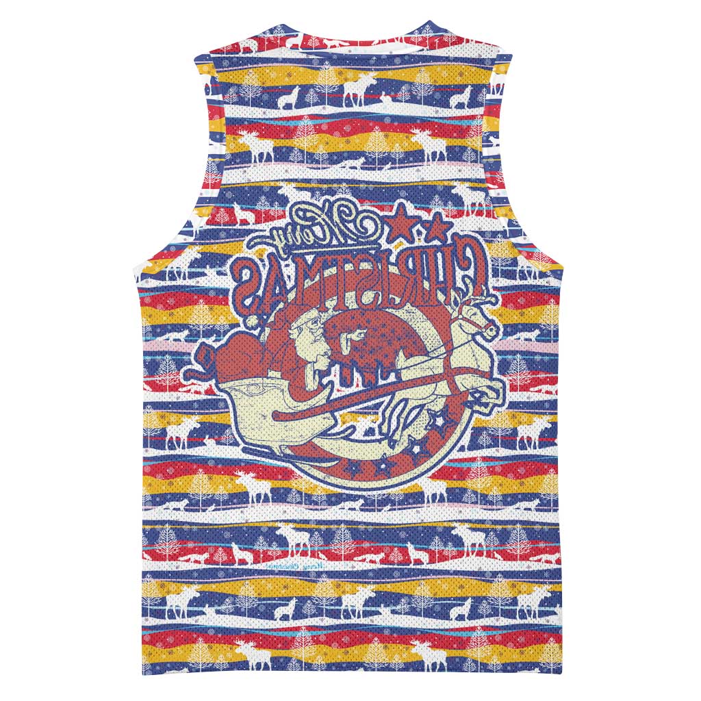 Haiti Christmas Basketball Jersey Blue Red Yellow Xmas Santa Sleigh and Coat of Arms - African Pride