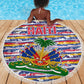 Haiti Christmas Beach Blanket Blue Red Yellow Xmas Santa Sleigh and Coat of Arms - African Pride
