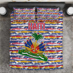 Haiti Christmas Bedding Set Blue Red Yellow Xmas Santa Sleigh and Coat of Arms - African Pride
