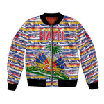 Haiti Christmas Bomber Jacket Blue Red Yellow Xmas Santa Sleigh and Coat of Arms - African Pride