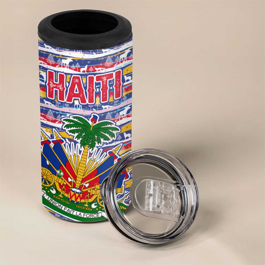 Haiti Christmas 4 in 1 Can Cooler Tumbler Blue Red Yellow Xmas Santa Sleigh and Coat of Arms - African Pride