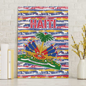 Haiti Christmas Canvas Wall Art Blue Red Yellow Xmas Santa Sleigh and Coat of Arms - African Pride