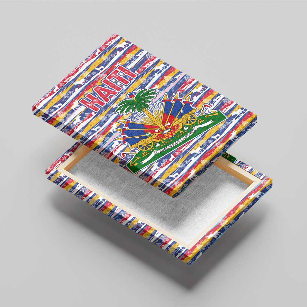Haiti Christmas Canvas Wall Art Blue Red Yellow Xmas Santa Sleigh and Coat of Arms - African Pride