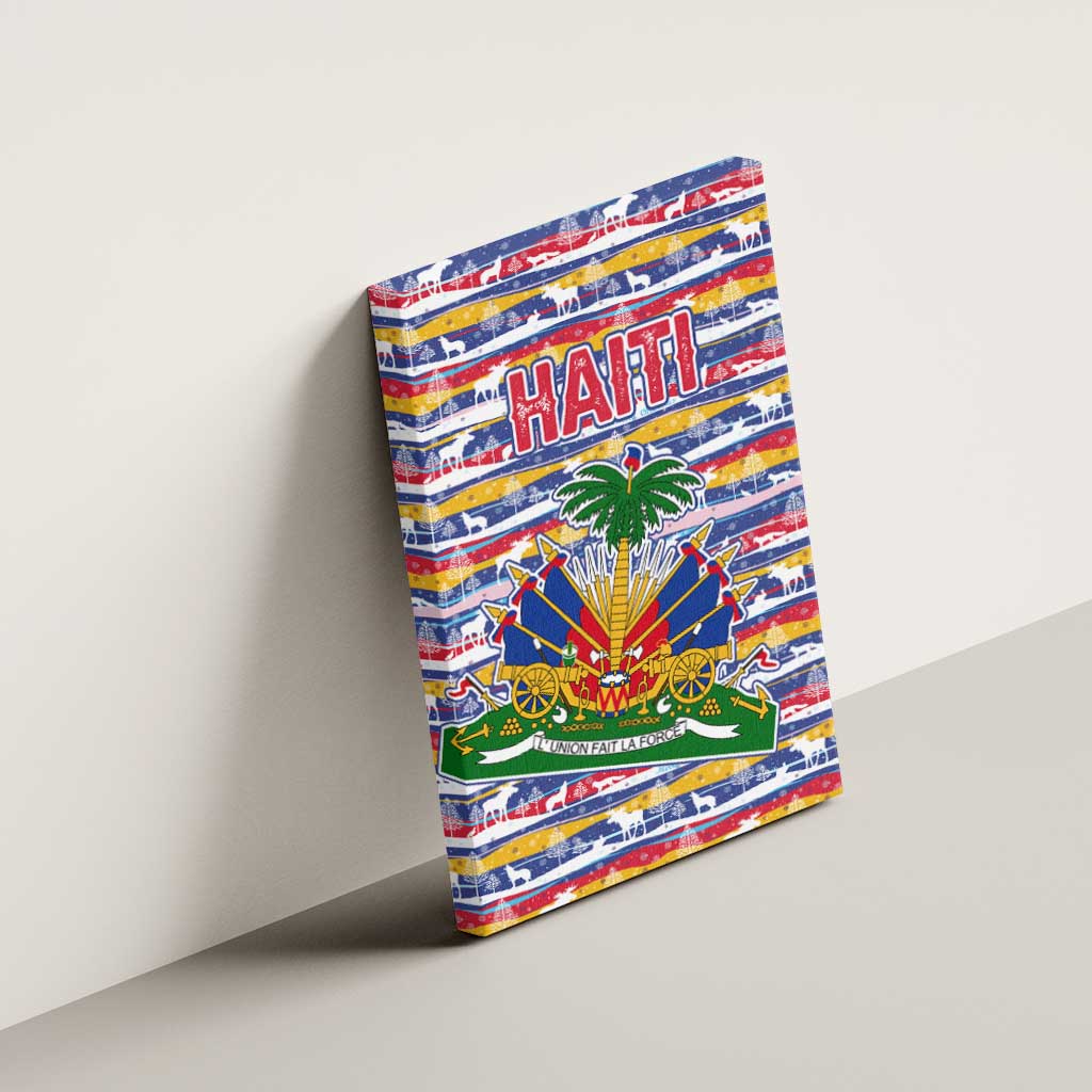 Haiti Christmas Canvas Wall Art Blue Red Yellow Xmas Santa Sleigh and Coat of Arms - African Pride