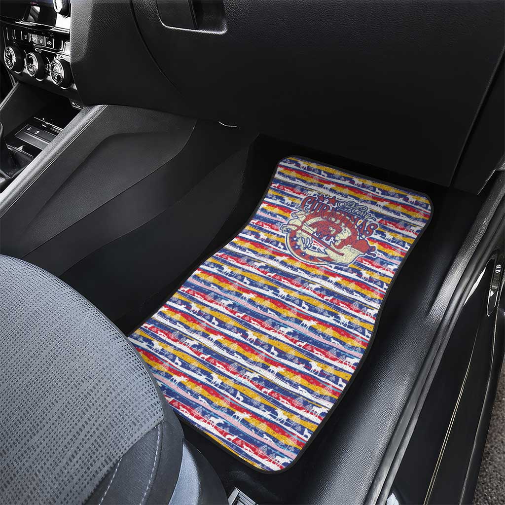 Haiti Christmas Car Mats Blue Red Yellow Xmas Santa Sleigh and Coat of Arms - African Pride