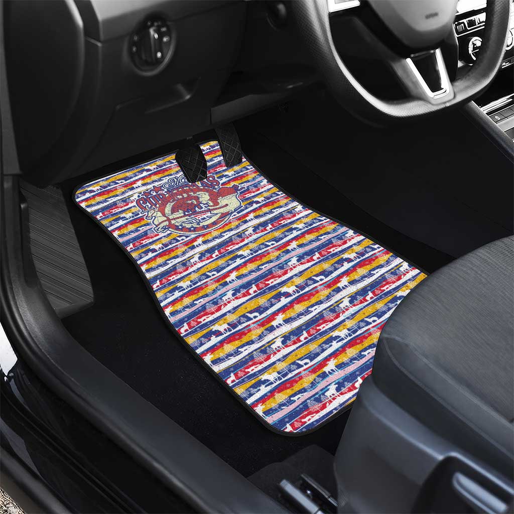 Haiti Christmas Car Mats Blue Red Yellow Xmas Santa Sleigh and Coat of Arms - African Pride
