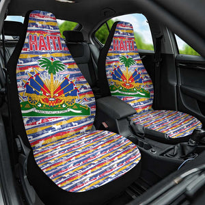 Haiti Christmas Car Seat Cover Blue Red Yellow Xmas Santa Sleigh and Coat of Arms - African Pride