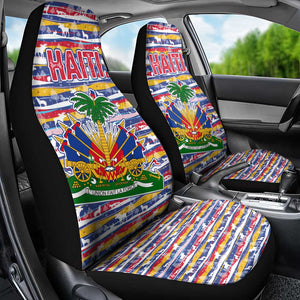 Haiti Christmas Car Seat Cover Blue Red Yellow Xmas Santa Sleigh and Coat of Arms - African Pride