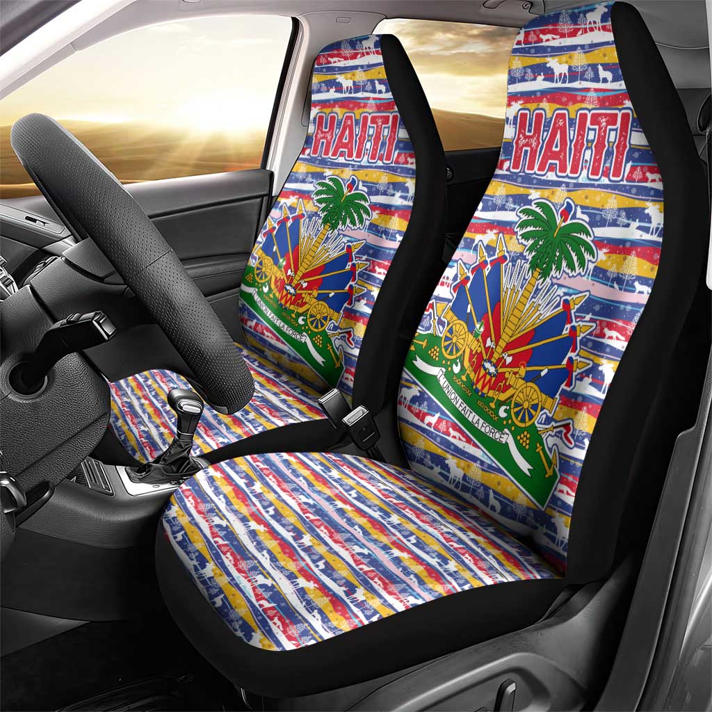 Haiti Christmas Car Seat Cover Blue Red Yellow Xmas Santa Sleigh and Coat of Arms - African Pride