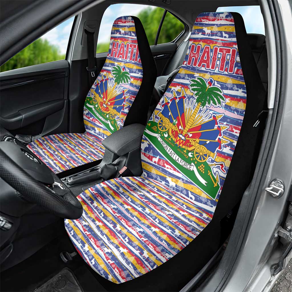 Haiti Christmas Car Seat Cover Blue Red Yellow Xmas Santa Sleigh and Coat of Arms - African Pride